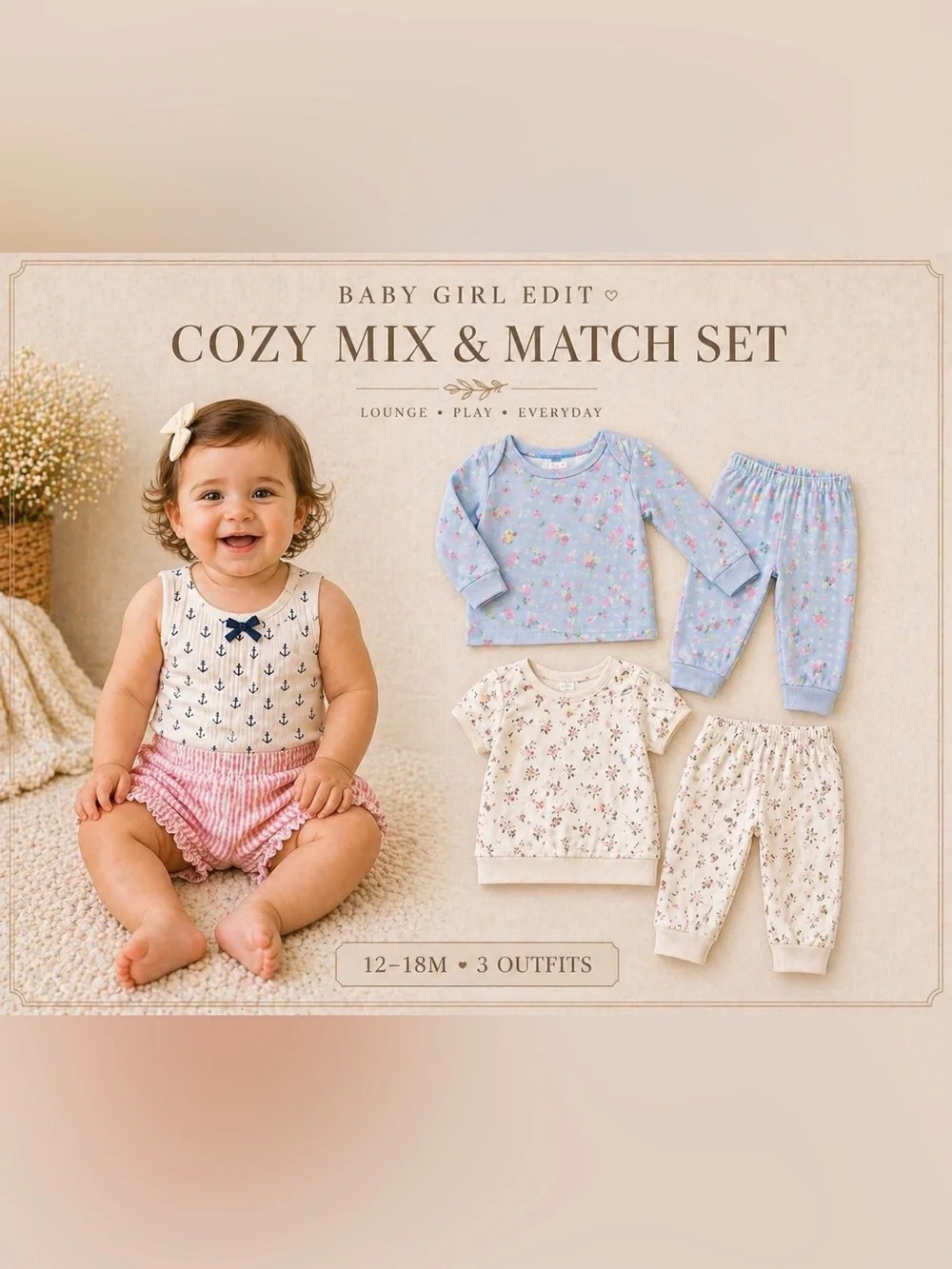 Baby Girl Summer Outfit Set 18M Tops & Shorts Bundle Cute Floral
